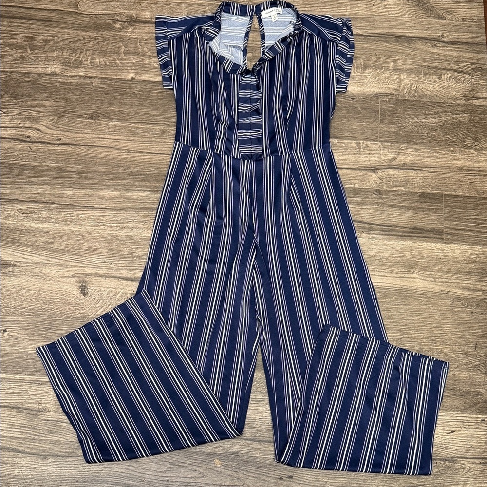 Monteau Navy and White Striped Jumpsuit - Picture 1 of 4